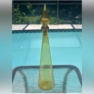 Vintage MCM Empoli Glass Amber Genie Bottle Decanter Stopper Italy DAMAGE